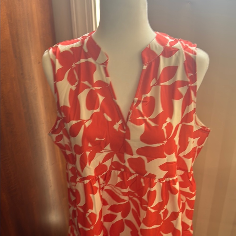 Floral Sleeveless Dress - Red and White
